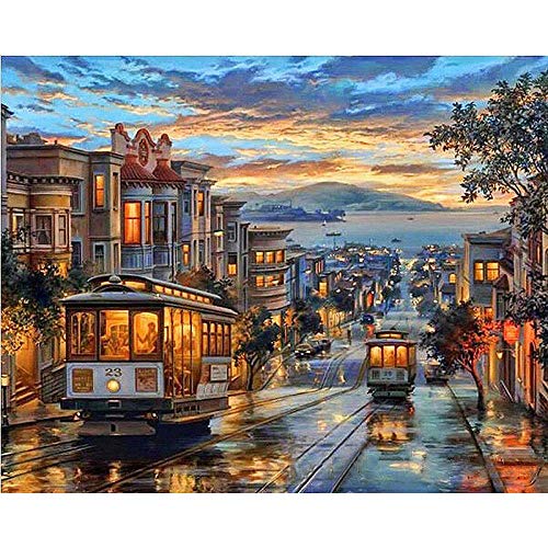 Product Cover WMIND Manual Graphic DIY Oil Painting, Digital Painting kit in The Evening, Acrylic Painting, Suitable for Beginners, no Inner Frame 16x20inch, One Hundred and Seventy-Four