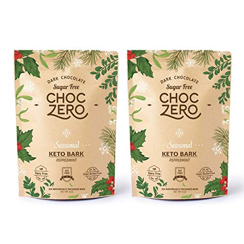 Product Cover ChocZero's Dark Chocolate Peppermint Christmas Keto Bark. Sugar Free, Low Carb. No Sugar Alcohols. (2 bags, 12 individual Wrapped bars)