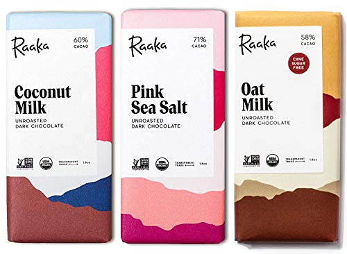 Product Cover Raaka Chocolate Dairy-Free Pack | Gourmet Bean-to-Bar Dark Chocolate | Organic, Kosher, Vegan, Gluten-Free | Chocolate Lover's Gift | 1.8oz Bars, 3-Pack