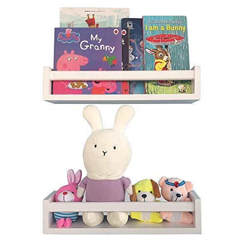 Product Cover Wood Nursery Shelves White Set of 2-Floating Bookshelf for Kids- Perfect Nursery Decor for Baby's Room Kitchen Bedroom and Bathroom Too