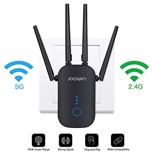 Product Cover WiFi Range Extender, 1200Mbps WiFi Repeater, 2.4 & 5GHz Dual Band WiFi Extender, Wireless Signal Booster with Gigabit Ethernet Port, 360° Full Coverage WiFi Range Extender Repeater, Easy to Install