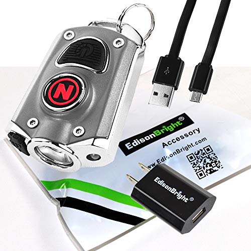 Product Cover NEBO Mycro 400 Lumen USB Rechargeable Keychain/Key Ring Pocket Flashlight EDC 6714 with EdisonBright USB charging Adapter Bundle (Silver)