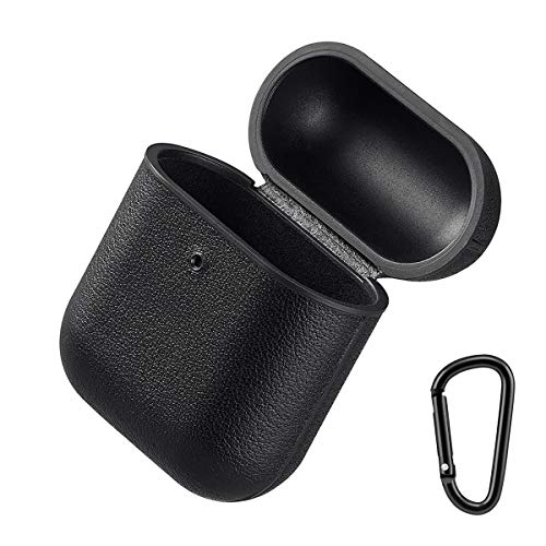 Product Cover BesBand AirPods Case Leather Compatible Keychain Applicable to AirPods Charging Case 2 & 1 Full Protective Cover Shockproof and Dust-Proof Lightweight (Black/Black)