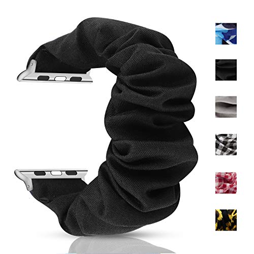 Product Cover PENKEY Women Scrunchie Elastic Watch Band Compatible for Apple Watch 38mm 40mm,Soft and Elastic,Include for AirPods Pro3 Wireless Bluetooth Headset Case Cover (Black, 38/40mm)