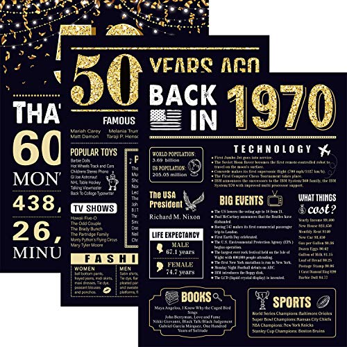 Product Cover 50 Years Ago 50th Birthday Wedding Anniversary Poster 3 Pieces 11 x 14 70s Party Decorations Supplies Large Sign Home Decor for Men and Women (Back in 1970-50 Years)
