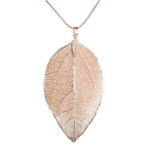 Product Cover WEILYDF Charming Natural Real Leaf Long Necklace Elegant Simple Leaf Sweater Chain Birthday Female Jewelry Accessories (Rose Gold)