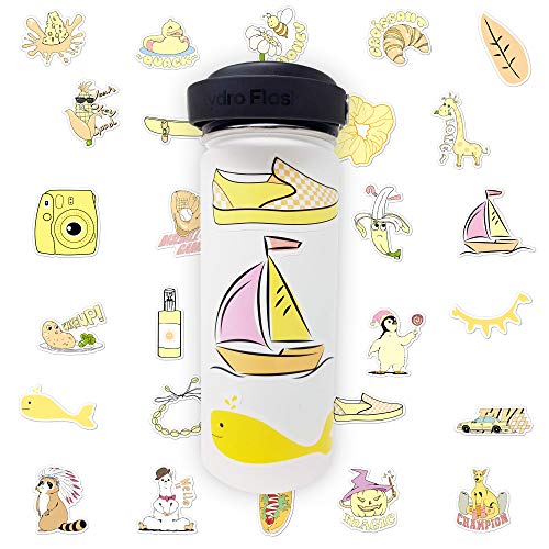 Product Cover Yellow Stickers for Water Bottles VSCO - (35 Cute Designs) Water Bottle Stickers for Teen Girls, Laptop Stickers for Teen Girls, VSCO Stickers for Water Bottles, Yellow VSCO Stickers Set