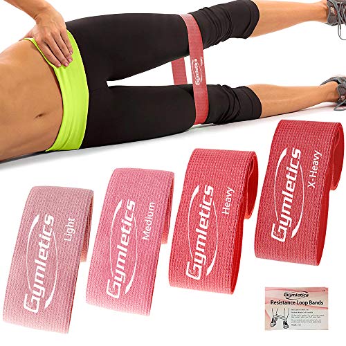 Product Cover Gymletics 4 Pcs Fabric Resistance Bands for Legs, Non Slip Loop Exercise Bands Booty Bands Hip Bands Workout Bands for Women, Fitness Bands for Activate Glutes Butt and Thigh