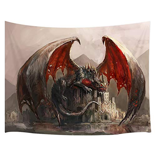 Product Cover JAWO Fantasy Tapestry Wall Hanging, Dragon and Medieval Castle Gothic Theme Tapestries, Polyester Fabric Large Wall Tapestry for Home Living Room Bedroom Dorm Decor 71W X 60L Inches