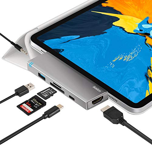 Product Cover USB C Hub for iPad Pro 2018, IKEDON 6-in-1 USB C Hub Adapter with USB C PD Charging, 4K HDMI Converter, USB 3.0, 3.5mm Headphone Jack, SD/TF Card Reader (SpaceGray)