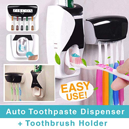 Product Cover Zircon Automatic Toothpaste Dispenser with Wall Mount Toothbrush Holder Toothpaste Squeezer with 5 Set Toothbrush Holders Free Toothpaste Dispenser