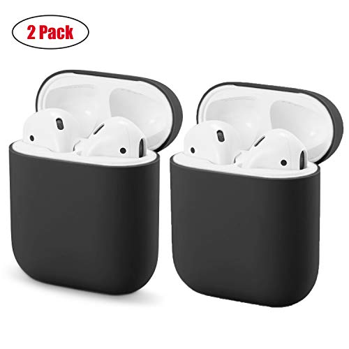 Product Cover Airpods Case(2 Pack) Protective Silicone Skin Cover Case & Wireless Airpods Charging case & Shock Proof Soft Skin for Apple Airpods 2 &1(Black&Black)