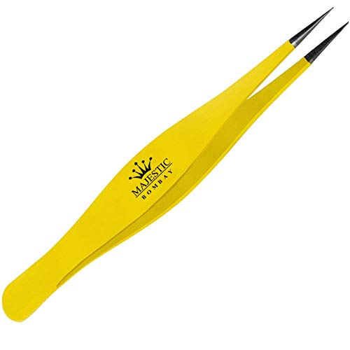 Product Cover Surgical Tweezers for Ingrown Hair - Stainless Steel Precision Sharp Tweezers for Splinters, Ticks and Glass Removal - Best for Eyebrow Hair, Facial Hair Removal (2 pack pointed, yellow)