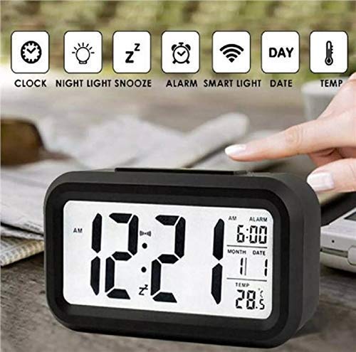 Product Cover Digital Alarm Clock,Smart Clock with Automatic Sensor Date and Temperature with Multi Functional LCD Display, Alarm Clocks for Heavy Sleepers, Students, Home, Bedroom