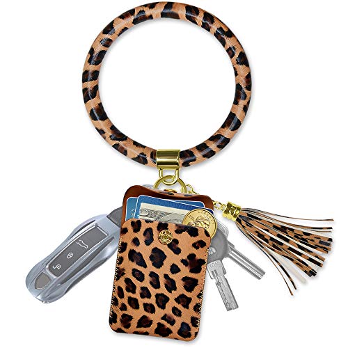 Product Cover Keychain Bracelet, Doormoon Tassel Key Chain Wristlet Ring Circle Bangle(Leopard)