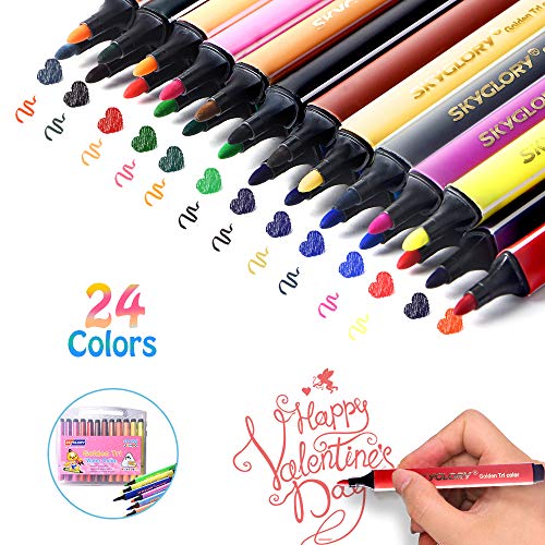 Product Cover Art Markers Pens, 24 Colors Watercolor Pen Fine Tip Marker Pens Set for Sketching, Painting, Drawing (24 Colors, Style-2)