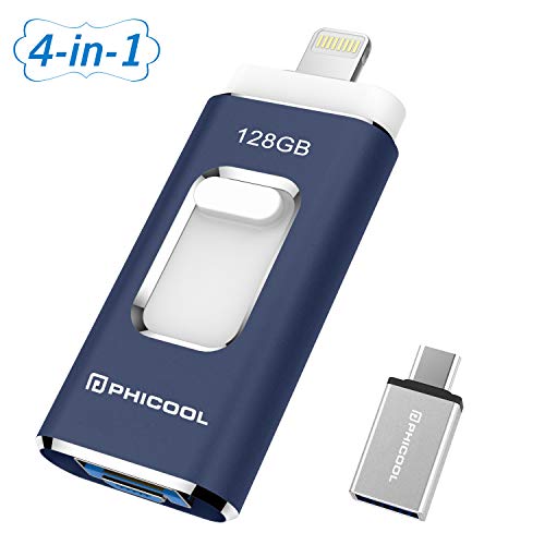 Product Cover Photo Stick USB Flash Drive for iPhone Memory Stick Backup Drive iOS Flash Drive OTG Android Type C Phone Stick Storage iPad USB 3.0 Flash Drive iPhone Jump Drive PHICOOL 128GB Dark Blue