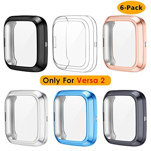 Product Cover EZCO Screen Protectors Case Compatible with Fitbit Versa 2 (Not for Versa/Versa Lite), 6-Pack Full Coverage Plated Soft TPU Case Bumper Cover Frame Accessories for Versa 2 Smart Watch