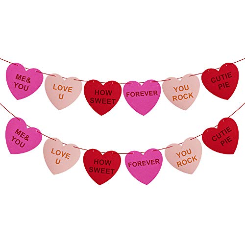 Product Cover Felt Heart Garland Banner for Conversation Valentine's Day Decoration/NO DIY / 2 Pcs Valentines Day Banner Decor - Anniversary/Wedding/Birthday Party Decorations