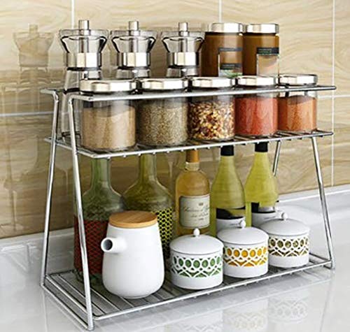 Product Cover EverExTM Stainless Steel Spice 2-Tier Trolley Container Organizer Organiser/Basket for Boxes Utensils Dishes Plates for Home (Multipurpose Kitchen Storage Shelf Shelves Holder Stand Rack)
