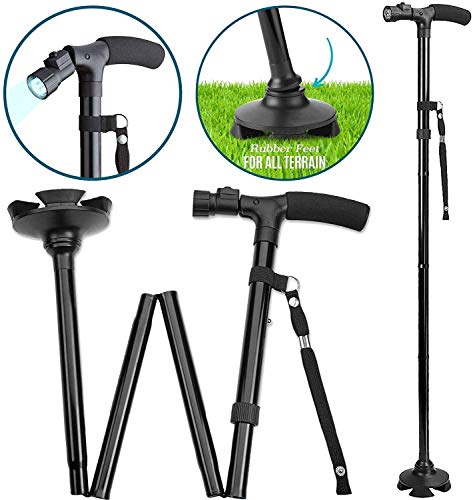 Product Cover leehelton Portable Aluminium Alloy Handle Dependable Professional LED Light Folding Walking Stick for Old Gentleman, Walking Sticks for Old People