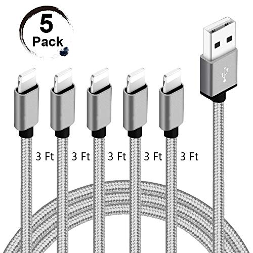 Product Cover Live2Pedal Fast iPhone Charger Cable 5 Pack 3Feet Lightning Cable, Nylon Braided USB Charging & Syncing Cord Compatible with iPhone 11 ProMax/11PRO/11/XS Max/XR/X/8/Plus/7/Plus/6/6Plus