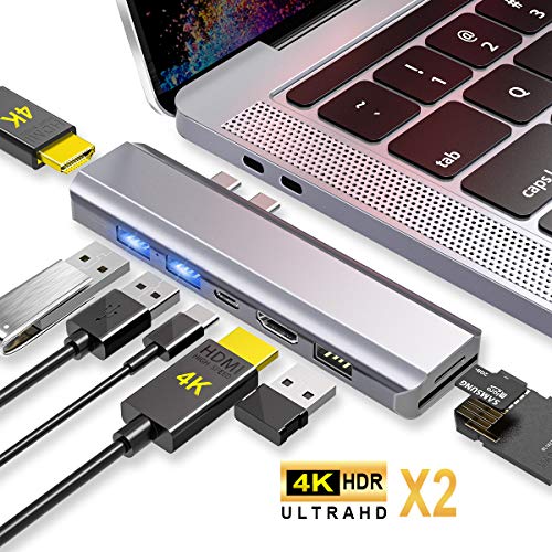 Product Cover EKSA Triple Display USB C Hub with 2 HDMI 4K, 100W USB-C PD, 2 USB 3.0, USB 2.0, SD/TF Card Reader, 8-in-1 USB Type C Dual HDMI Adapter Docking Station for MacBook Pro & Air 2019/2018/2017/2016