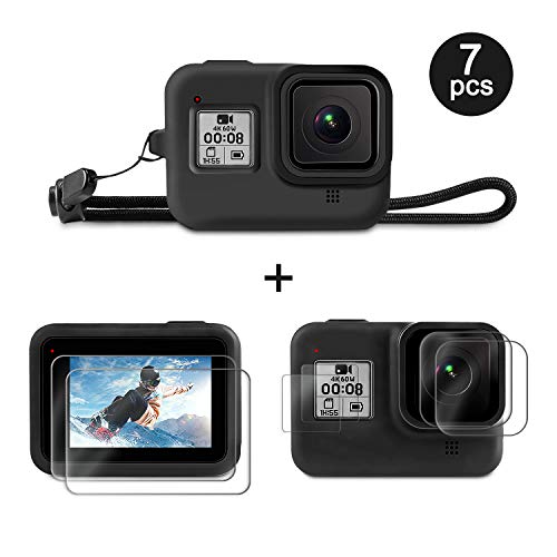Product Cover Deyard Accessories Kit for GoPro Hero 8 with Silicone Rubber Protective Case + 4pcs Ultra Clear Tempered Glass Screen Protector + 2pcs Display HD Lens Protector with GoPro Hero 8 Black
