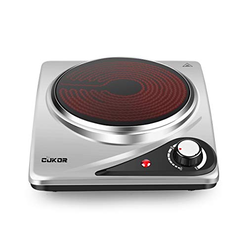 Product Cover CUKOR Portable Electric Stove, 1200W Infrared Single Burner Heat-up In Seconds, 7.1 Inch Ceramic Single Hot Plate Cooktop for Dorm Office Home Camp, Compatible w/All Cookware
