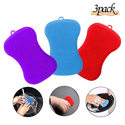 Product Cover 3 Pack Silicone Sponges, Reusable Dish Washing Scrubber Dish Sponges Brushes Accessory for Kitchen Cleaning