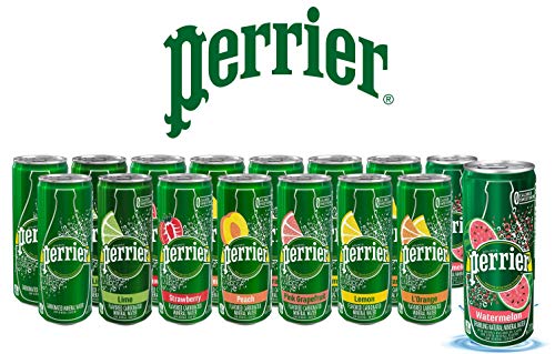 Product Cover Perrier Flavored Carbonated Mineral Water - Sampler Variety Pack, All Flavors, 8.45 fl oz. Slim Cans, Natural Sparkling Drinking Water | 8 Flavors - Pack of 16