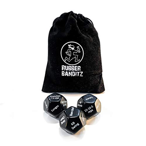 Product Cover Rubberbanditz Exercise Dice for Workouts - Full Body Fitness & Crossfit Game for Adults and Kids (Set of 3 12-Sided dice)