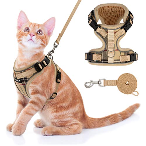 Product Cover SCIROKKO Cat Harness and Leash Set - Escape Proof Adjustable Puppy Harness for Outdoor with 3M Reflective Strap, Soft Mesh with Metal Clip Cat Walking Jacket for Kitten Rabbit - Plaid