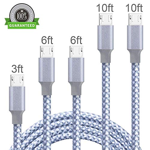 Product Cover Micro USB Cable, 5Pack 3FT 2x6FT 2x10FT Nylon Braided High Speed 2.0 USB to Android Charging Cables Compatible Samsung Galaxy S9 S8 Plus Note 8/9, LG G6G7, Moto G6 Play, Google Pixel XL 3/3 XL