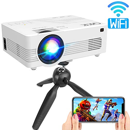 Product Cover QKK Upgraded 3600Lumens WiFi Projector, Full HD 1080P Supported Mini Projector [Tripod Included], Synchronize Smartphone Screen by WiFi/USB Cable, Phone/HDMI/AV/USB/TF/Sound Bar/TV Stick Supported