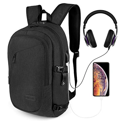 Product Cover Anti Theft Laptop Backpack, Business Water Resistant Backpack Travel Computer Bag USB Charging Port & Headphone Interface Men&Women College Student,Fits 17 Inch Laptop Notebook (Black)