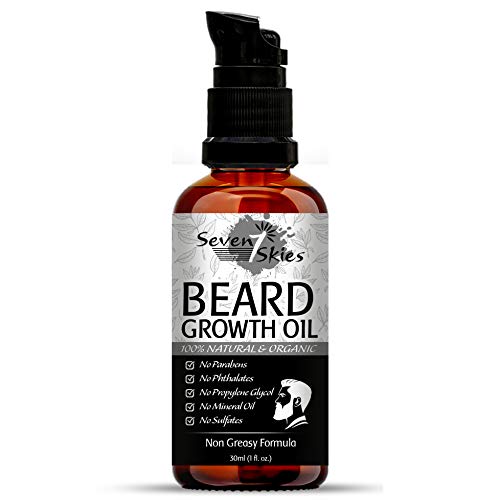 Product Cover Seven Skies Beard Growth Oil Natural Solution For Maximum Beard Volume With All Natural Unscented Organic Argan & Jojoba Oils 30ml (1 fl. Oz.)