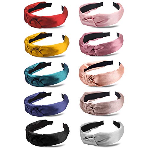 Product Cover Headbands,Exacoo Headbands For Women 10 Pieces Knotted Headbands For Women Wide Headbands For Women Solid Colort Headband 10 Colors Headband For Workout Yoga Spa Party Gift