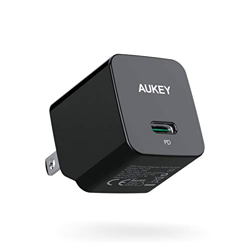 Product Cover USB C Charger, AUKEY 18W PD Charger Fast Charger with Foldable Plug, Ultra-Compact USB C Wall Charger Compatible with iPhone 11 Pro, AirPods Pro, Google Pixel 3/3 XL, LG, Huawei, Samsung and More