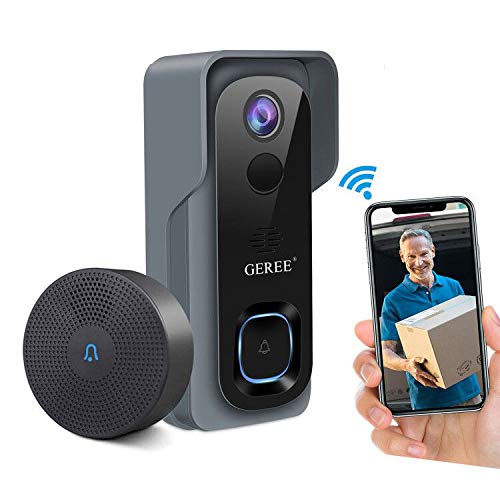 Product Cover Video Doorbell Wireless WiFi Smart Doorbell Camera，GEREE 1080P HD Security Home Camera，32G Micro SD Card，Real-Time Video and Two-Way Talk, Night Vision, PIR Motion Detection 166° Wide Angle Lens
