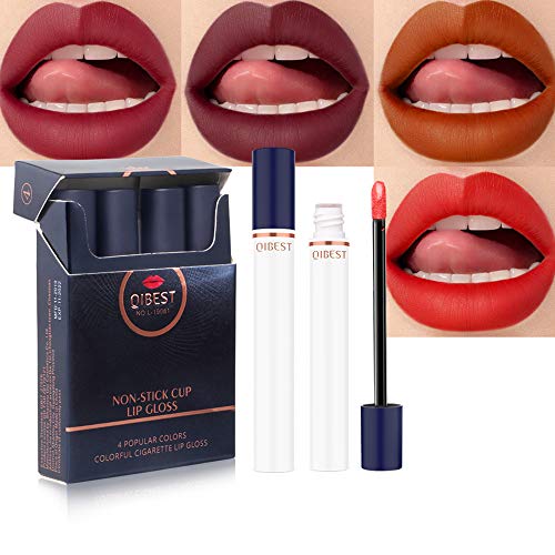 Product Cover Liquid Cigarette Red lipstick set, QiBest 4 Colors Matte Long-Lasting Waterproof Velvet High Pigmented Lipstick Set (A)