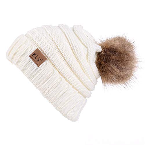 Product Cover UONQD Women Knit Wool Beanie with Fur Pom Poms Unisex Ski Cap Outdoor Thick Knit Hat Caps Skull for Teen Girls Juniors