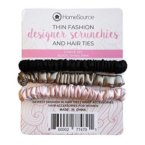 Product Cover Thin Fashion Designer Silk Scrunchies for Women, Hair Ties, Fashion Nova, Wrist Bands (Black,khaki,Pink)