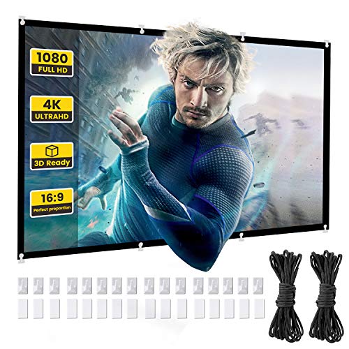 Product Cover Projector Screen - 120 inch Indoor Outdoor Projection Screen - 16:9 HD Foldable Anti-Crease Portable Projector Movie Screen for Movie, Home Theater, Gaming, Office (120inch New)