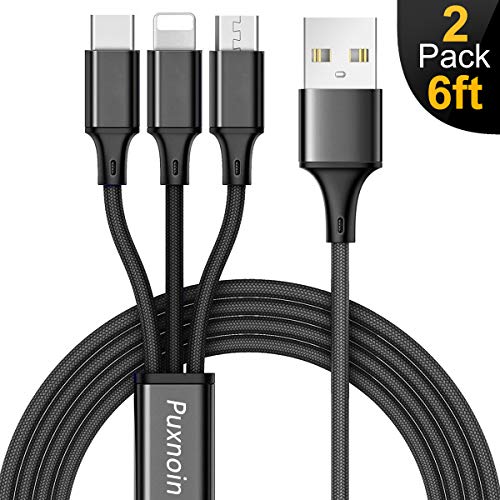 Product Cover Multi Charging Cable, Multi Charger Cable 6FT 2Pack Universal 3 in 1 Multiple USB Cable Fast Charging Cord Adapter with Type C, Micro USB Port for Tablets/Samsung Galaxy/Google Pixel/LG and More
