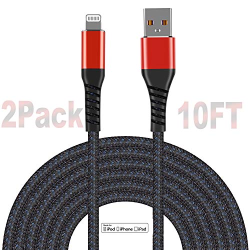 Product Cover Apple MFi Certified (2pack) iPhone Charger 10 ft, Lightning Cable Extra Long 10Foot Charger Cable, Fast iPhone USB Cord for iPhone 11/11Pro/11Max/ X/XS/XR/XS Max/8/7/6/5S/SE/iPad Mini Air/Red