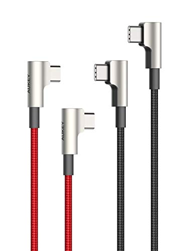 Product Cover AUKEY USB C to USB C Cable Right Angle [2 Pack 6.6ft] Aramid Fiber Braided Nylon 60W Fast Charging USB Type C Cable for Samsung Galaxy Note 10 Plus A80, Google Pixel 2/3/3a/4 XL, iPad and More