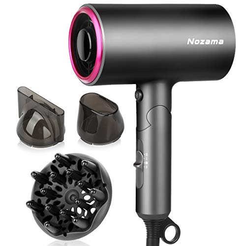 Product Cover Ionic Hair Dryer, Nozama 1800W Professional Hair Blow Dryers with 3 Heat Settings, 2 Speed, One Cool Settings,2 Concentrator Nozzles, Fast Drying Blow Dryer for Home, Travel, Salon and Hotel