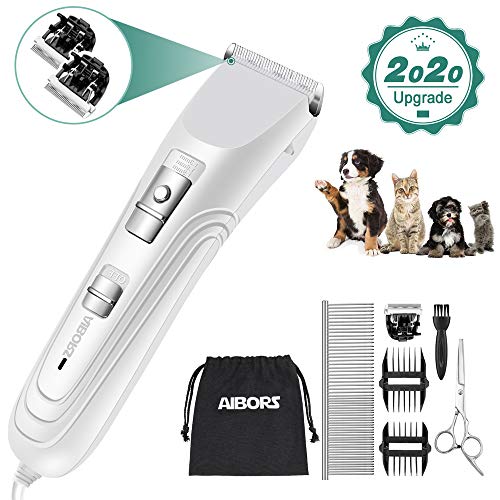 Product Cover AIBORS Dog Grooming Clippers kit with 12V High Power Low Noise for Thick Coats Heavy Duty Plug-in Pet Trimmer Electric Professional Hair Clippers for Dogs Cats Pets, 2 Pack Blades