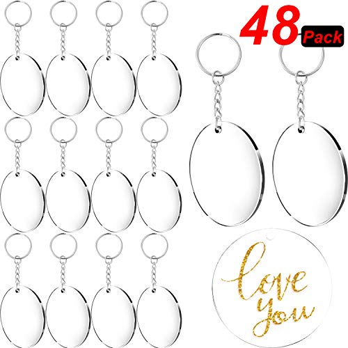 Product Cover 24 Pieces Acrylic Transparent Circle Discs and 24 Pieces Key Chains Clear Round Acrylic Keychain Blanks for DIY Projects and Crafts, 2 Inch